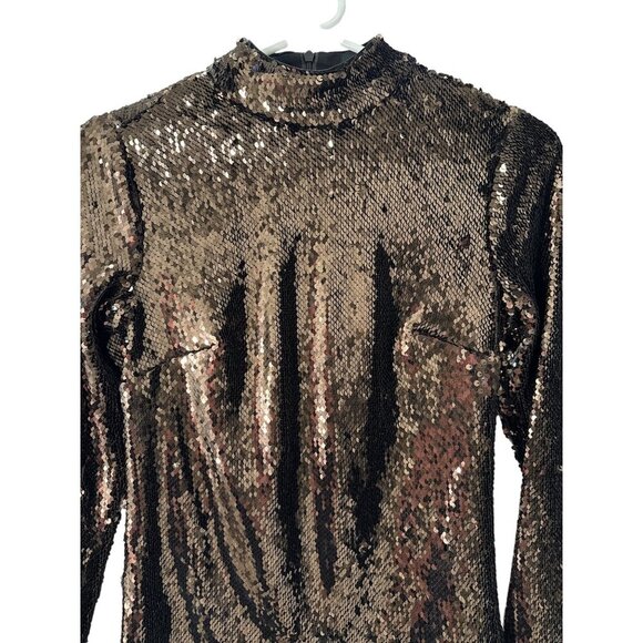 Ted Baker Lovato Sequin Top High Neck Brown Zipper Back Size 0, Pre-Owned EUC - Picture 4 of 9